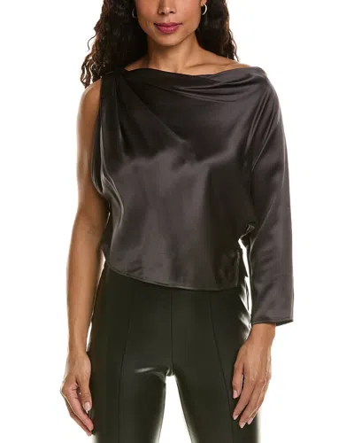 The Sei Draped One-shoulder Silk Satin Top In Grey
