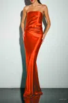 The Sei Draped Strapless Gown In Vermillion