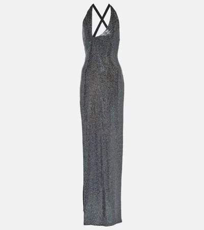 The Sei Sequined One-shoulder Jersey Gown In Silver