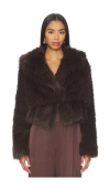 The Sei Faux Fur Bomber Jacket In Brown