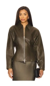 The Sei Fitted Leather Jacket In Green