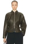 The Sei Fitted Leather Jacket In Green