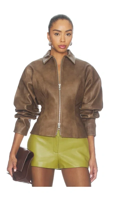 The Sei Fitted Leather Jacket In Sand