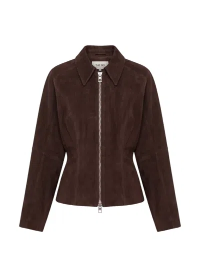 The Sei Fitted Suede Jacket In Brown