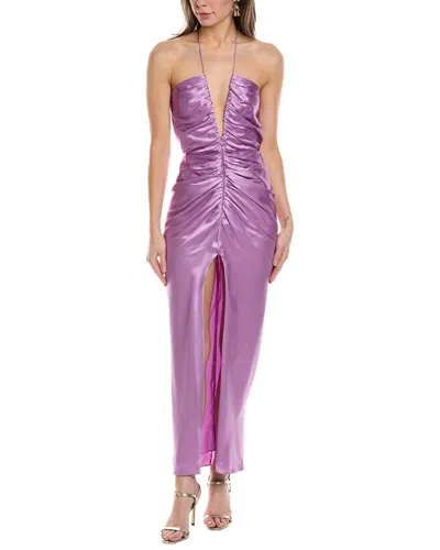 The Sei Gathered Silk Maxi Dress In Purple
