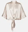 The Sei Gathered Silk Satin Blouse In Beige