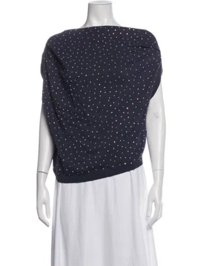Pre-owned The Sei Graphic Print Off-the-shoulder Top In Blue