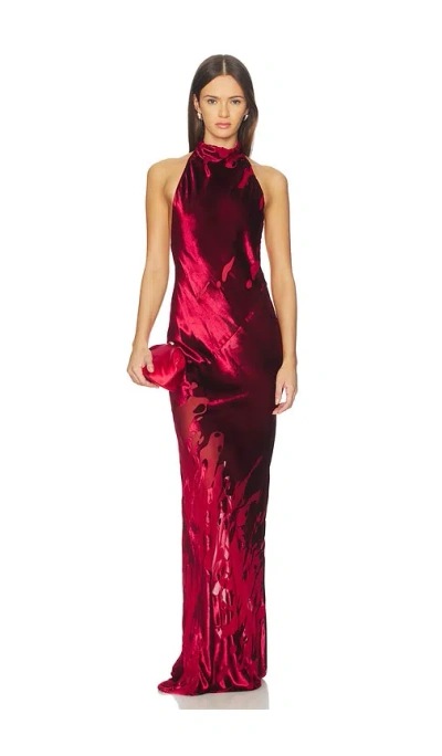 The Sei Halter Bias Gown In Burgundy