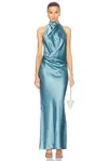 The Sei Halter Drape Bias Dress In Dusty Blue