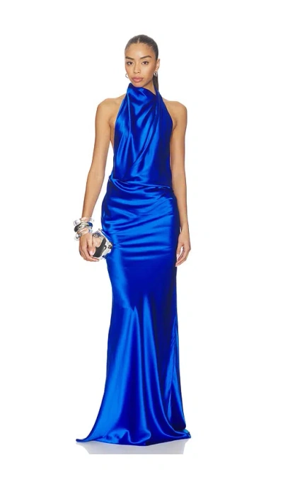 The Sei Halter Drape Bias Gown In Blue