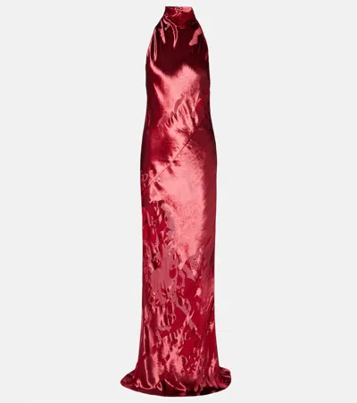 The Sei Halterneck Open-back Velvet Gown In Red