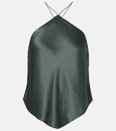 The Sei Halterneck Silk Charmeuse Top In Green