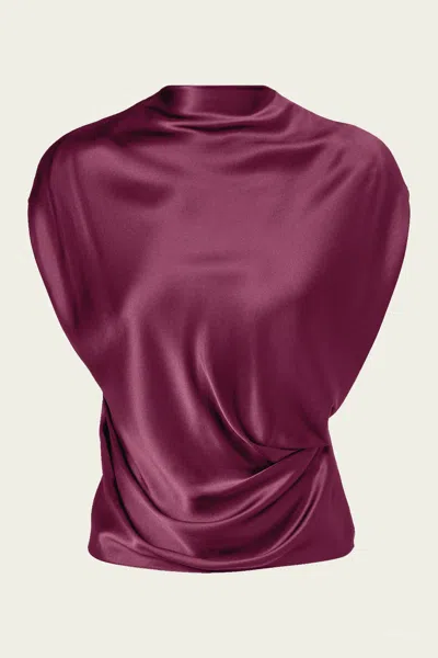 The Sei High Neck Drape Top In Merlot In Purple