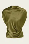 The Sei High Neck Drape Top In Moss In Green