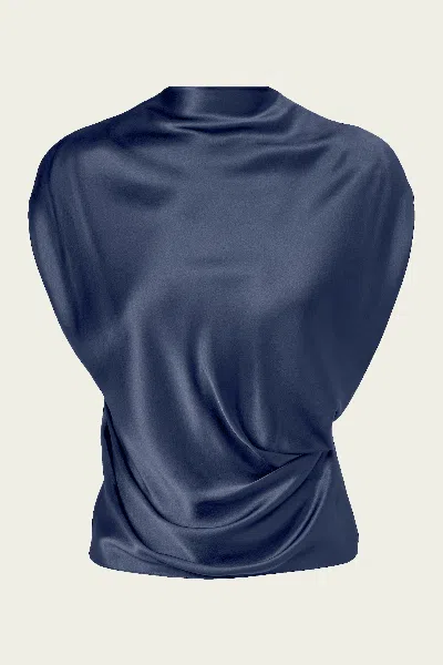 The Sei High Neck Drape Top In Slate Blue