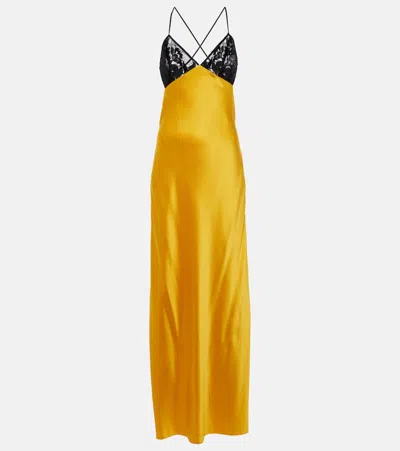 The Sei Lace-trimmed Silk Satin Gown In Yellow