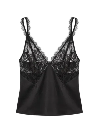 The Sei Lace-bodice Silk Tank Top In Black