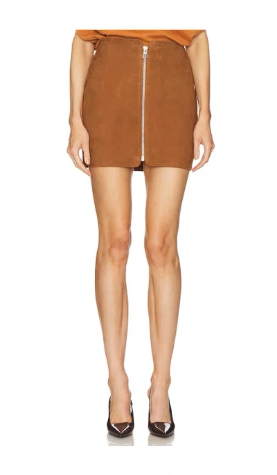 The Sei Leather Mini Skirt With Zip In Tan