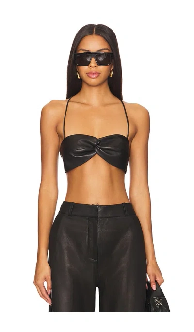 The Sei Leather Twist Knot Bra In Black