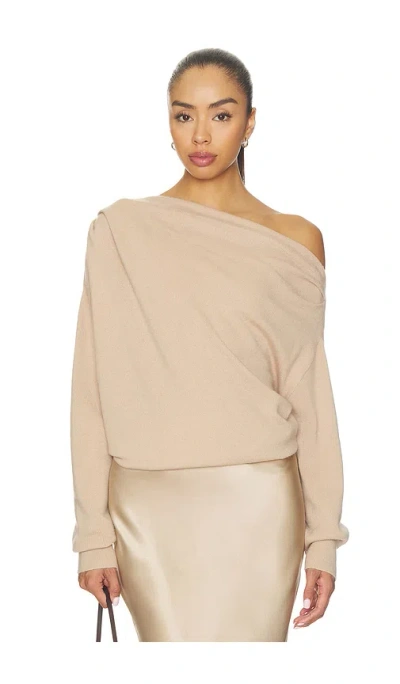 The Sei Long Sleeve Assymetrical Drape Sweater In Nude