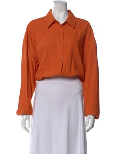Pre-owned The Sei Long Sleeve Button-up Top In Orange