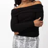 The Sei Long-sleeve Off Shoulder Sweater In Black In Black