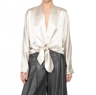 The Sei Long-sleeve Tie Front Blouse In Oyster In Neutral
