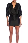 The Sei Long-sleeve Wrap Mini Dress In Black In Black