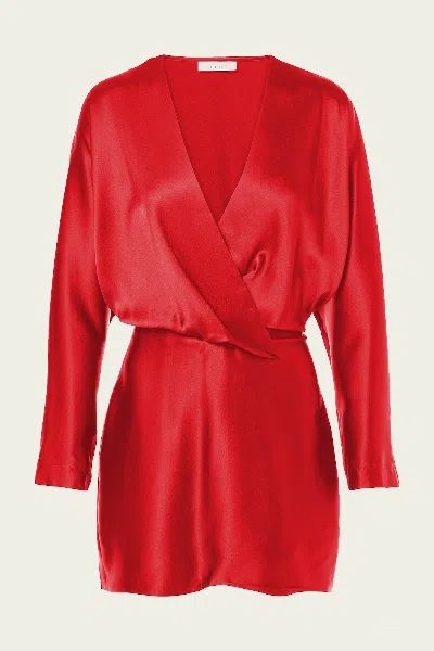 The Sei Long-sleeve Wrap Mini Dress In Crimson In Red