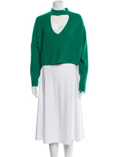 Pre-owned The Sei Merino Wool Mock Neck Sweater In Green