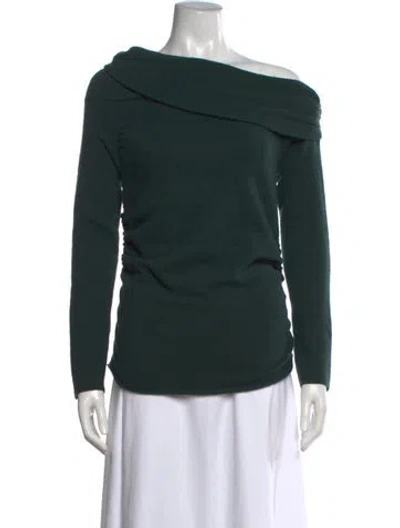 Pre-owned The Sei Merino Wool Off-the-shoulder Sweater In Green