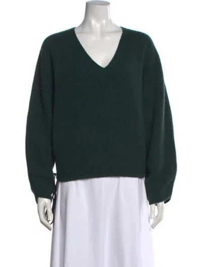 Pre-owned The Sei Merino Wool V-neck Sweater In Green