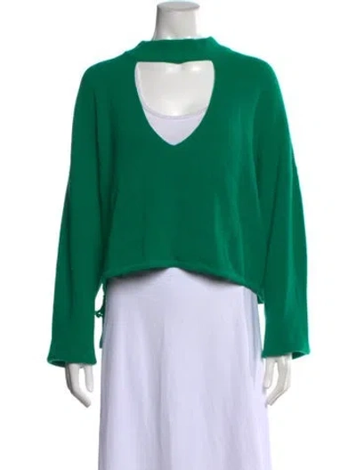 Pre-owned The Sei Merino Wool V-neck Sweater In Green