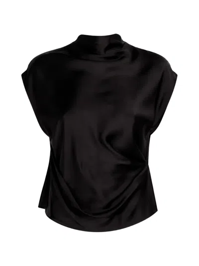 The Sei Mock-neck Draped Blouse In Black