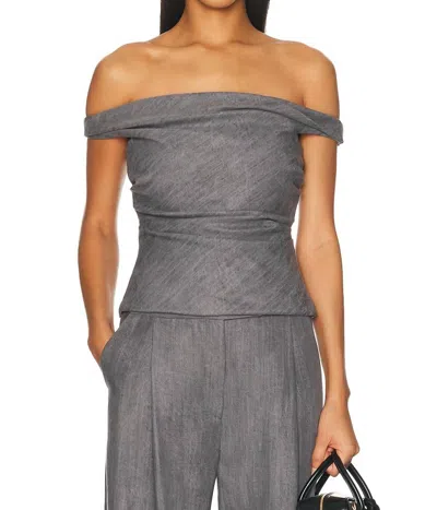 The Sei Off Shoulder Top In Grey Chambray Suiting In Gray