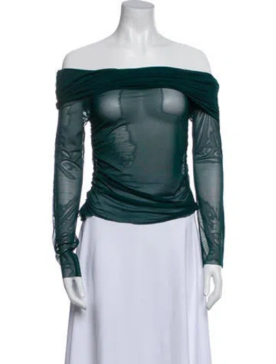 Pre-owned The Sei Off-the-shoulder Long Sleeve Top In Green
