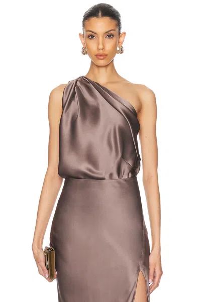 The Sei One Shoulder Drape Top In Smog
