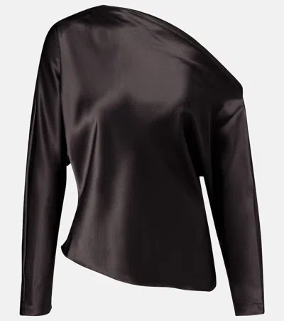 The Sei One-shoulder Silk Satin Top In Black