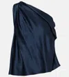 The Sei One-shoulder Silk Satin Top In Blue