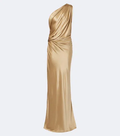 The Sei One-shoulder Draped Silk Satin Gown In Gold