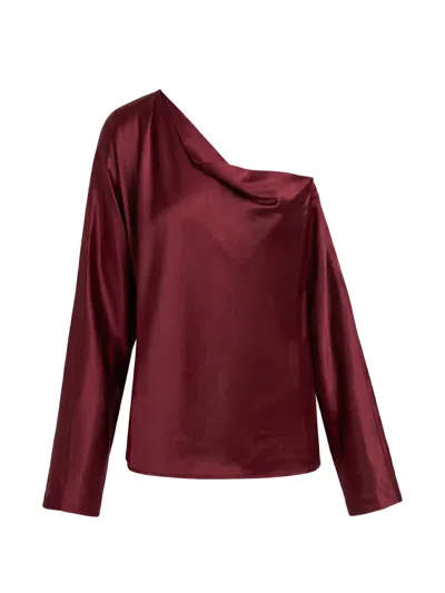 The Sei One-shoulder Silk Top In Burgundy