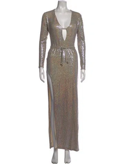 Pre-owned The Sei Patterned Long Dress In Silver