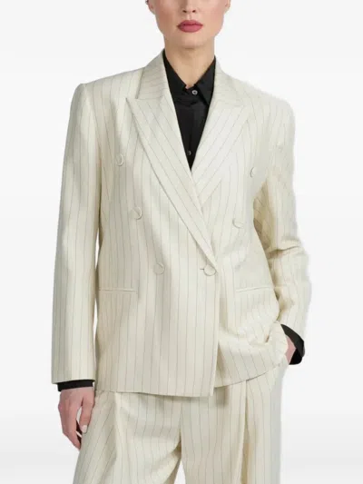 The Sei Pinstriped Double-breasted Blazer In White
