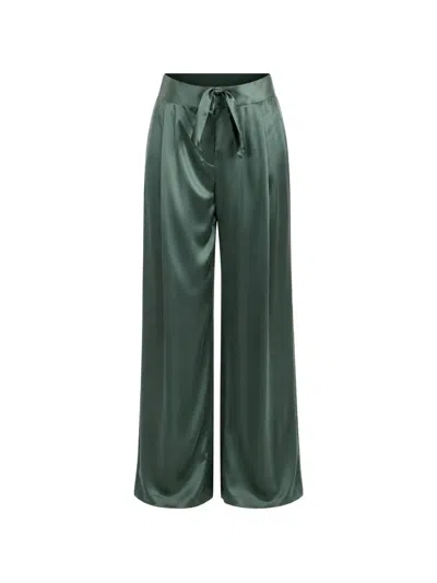 The Sei Pleated Satin-finish Trousers In Green