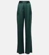 The Sei Pleated Silk Charmeuse Wide-leg Pants In Green