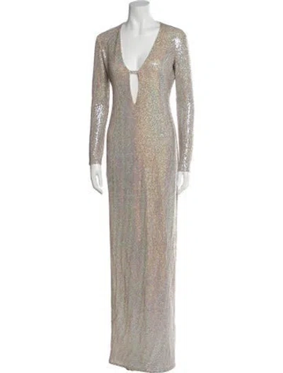 Pre-owned The Sei Printed Long Dress In Silver