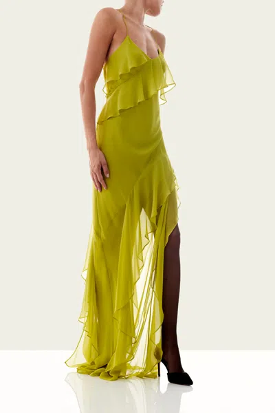 The Sei Ruffle Bias Gown In Chartreuse In Green