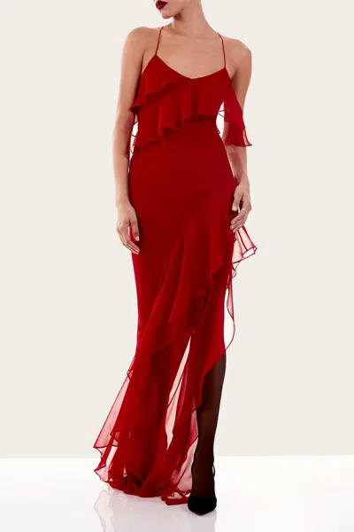 THE SEI RUFFLE BIAS GOWN IN CHERRY