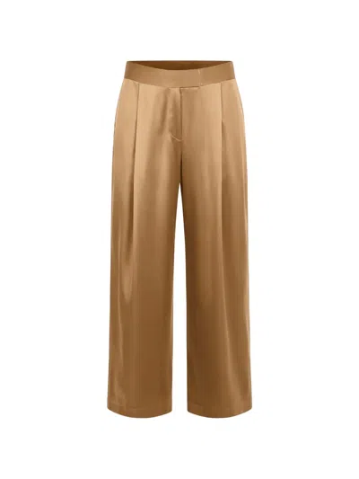 The Sei Satin-finish Pleated Trousers In Brown