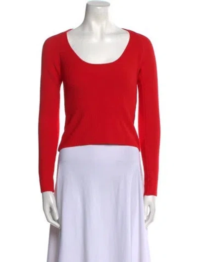Pre-owned The Sei Scoop Neck Long Sleeve Crop Top W/ Tags In Red